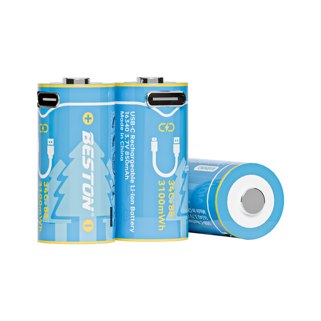 ถ่านชาร์จ BESTON 3100 mWh 16340 3.7V RCR123A Li-ion High Capacity Type-C USB Fast Charge Rechargeabl  2 ก้อน