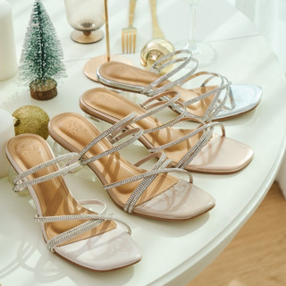 Audrey รองเท้าส้นแก้ว สายเพชรสูง 2นิ้ว