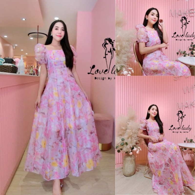 🧡พร้อมส่ง S-4XL🧡ป้าย Love Lady💕เดรสเจ้าหญิง เดรสสโนว์ไวท์ แขนตุ๊กตา สีชมพูกลีบบัว น่ารักมาก