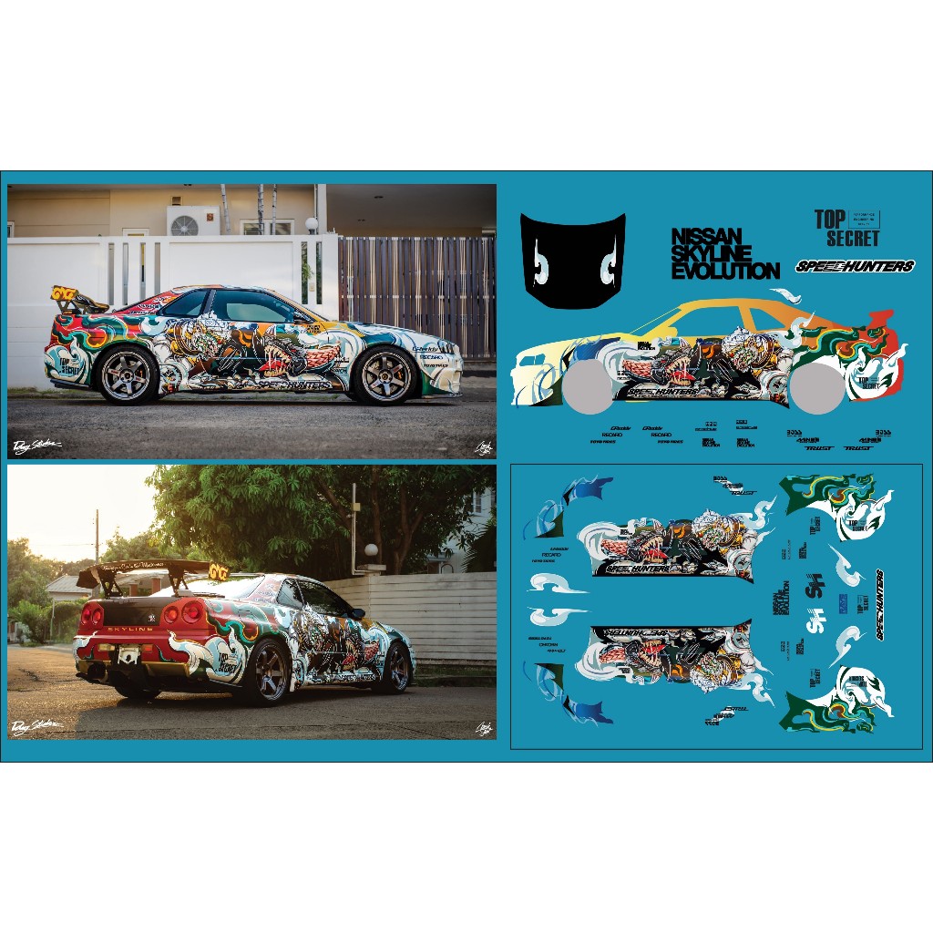 ดีคอล หนุมาน 1/64 - 1/24 hanuman R34 Thai brn34 nissan skyline หมึกรองขาว โมเดล ดีคอลน้ำ สติกเกอร์น้ำ