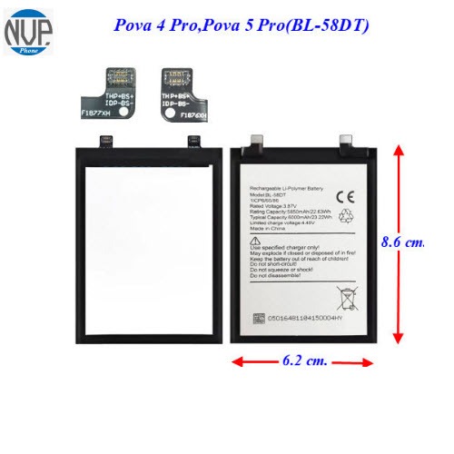 แบตเตอรี่ Tecno Pova 4 Pro,Pova 5 Pro(BL-58DT) 6.2x8.6 cm.6000 mAh. ใช้ได้กับรุ่น... Tecno Pova 4 Pr