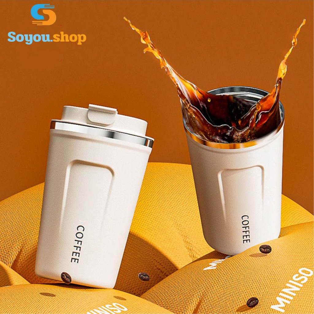 Coffee cup แก้วกาแฟ แก้วเก็บอุณหภูมิ Hot&cold แก้วในเป็นสแตนเลส304 พร้อมฝา 510ml พร้อมส่ง