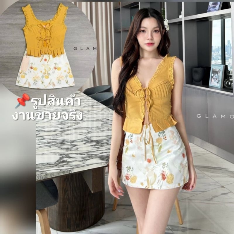 ชุดคุณภาพดี ตรงปก ร้านนี้มีพร้อมส่งเลย ไม่ต้องเช็ค*ส่งไว ชุด​เซท​ ชุดออกงานสี​ เหลือง​ ขาว​ Glamomi​