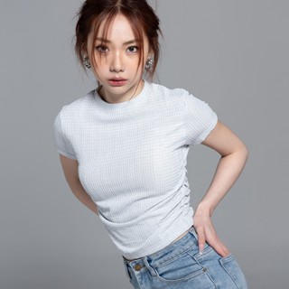 B&B CLOTHING - Waffle Crop เสื้อครอป แต่งย่นข้างลำตัว เนื้อผ…