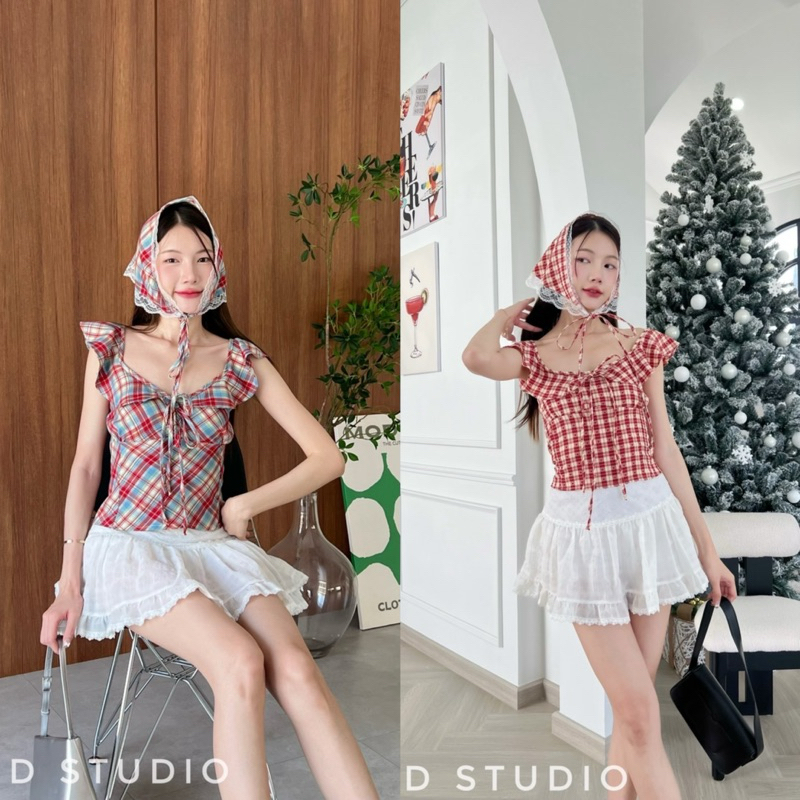 Wendystore182(Dory Crop)เสื้อแขนระบายพร้อมผ้าโพกผม