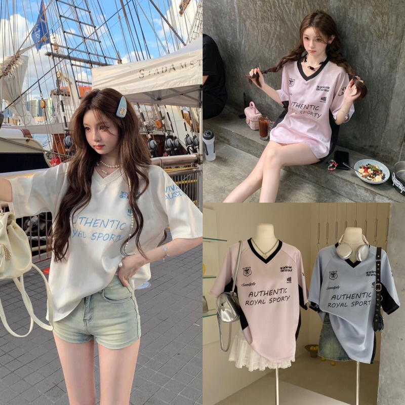 เสื้อคอวีแขนสั้นสกรีนลายหน้า-หลังรุ่น 3001 TAG WG.WE