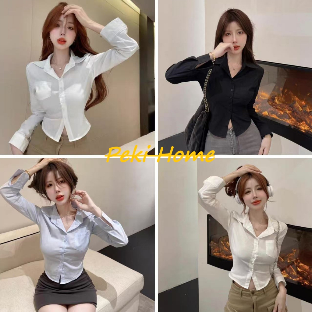 เสื้อเชิ้ตแขนยาวสีขาว ดีไซน์เก๋ สไตล์น้อยคน ใส่แล้วดูเพรียว