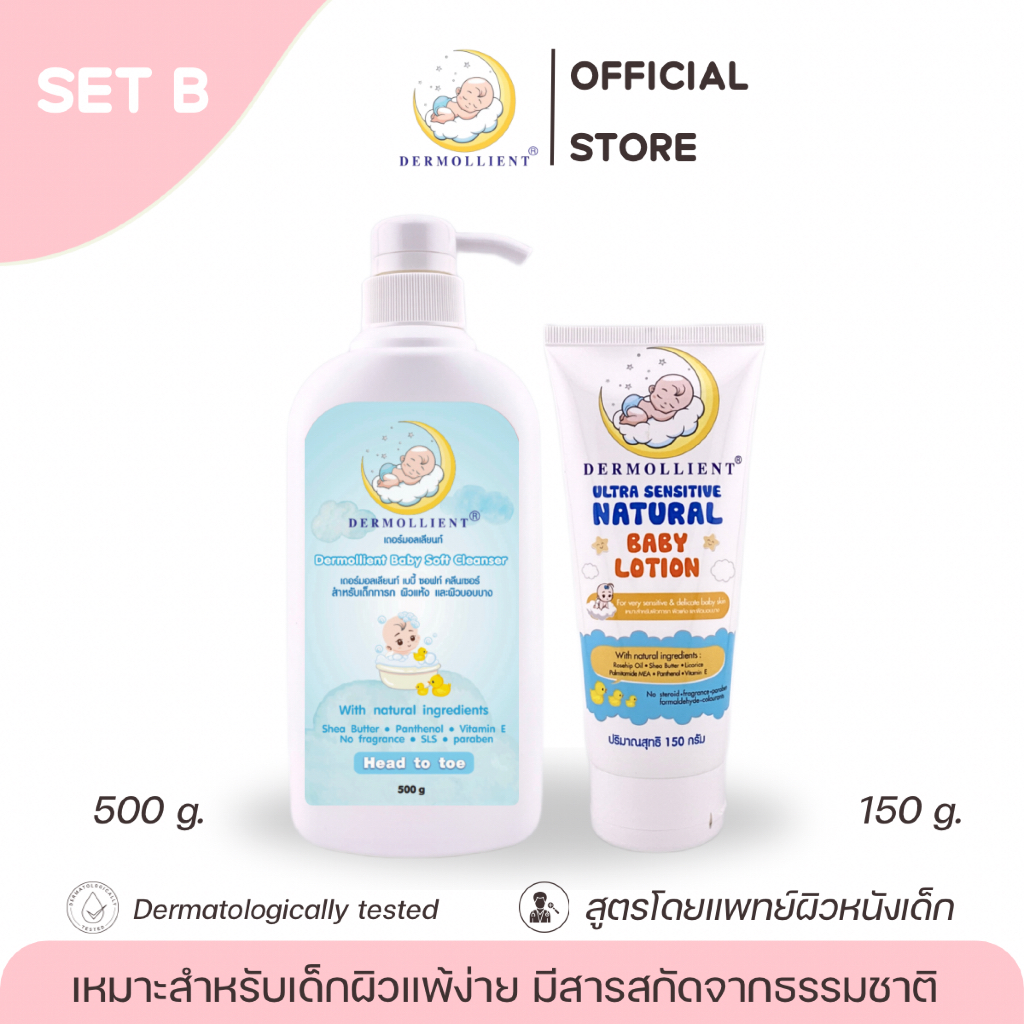 SET B เจลอาบสระ(500 g.) + โลชั่นดูแลผิวเด็ก(150 g.) #สูตรคุณหมอผิวหนังเด็ก