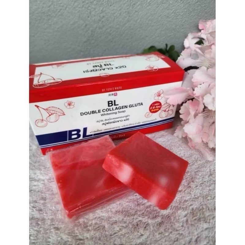 สบู่ฟอกผิวvาว บีแอล สบู่บีแอล 1กล่อง6ก้อน BL Double Collagen Gluta Whitening Soap 300g