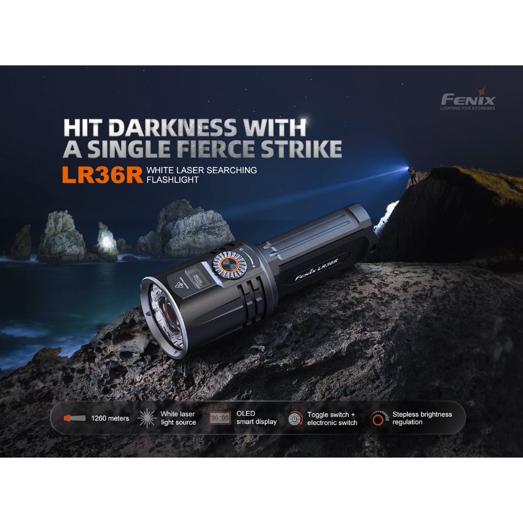 ไฟฉาย FENIX LR36R สว่าง 10000 LUMENS ส่องไกล แสงกว้าง 326 เมตร LASER 1260 เมตร