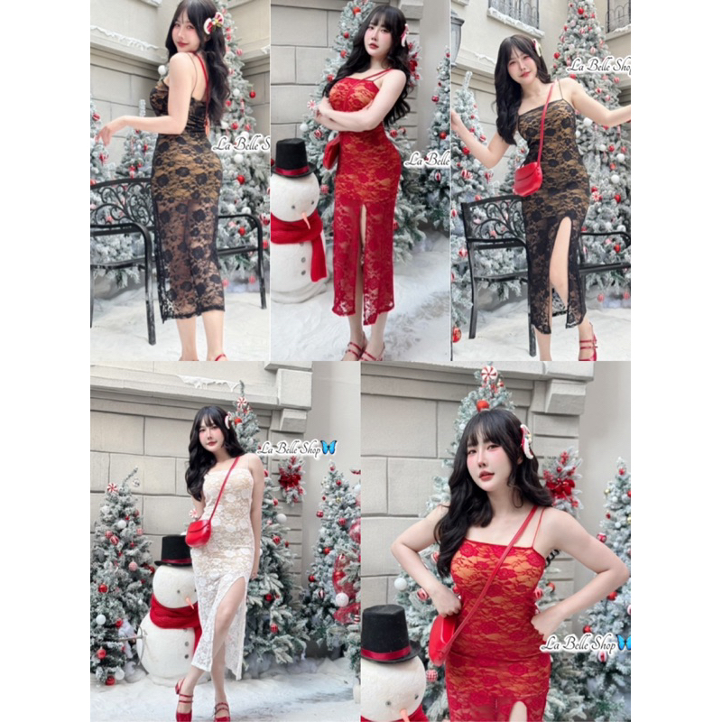 เดรสลูกไม้ผ่าข้างแซ่บๆอกเสริมฟองน้ำ