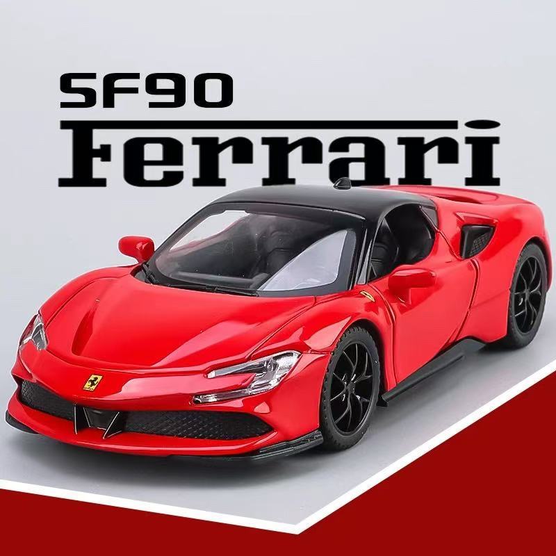 【จัดส่งจากกรุงเทพ】วัสดุโลหะผสม Ferrari SF90 รถรุ่น รถของเล่นเด็ก ของเล่นเด็กผู้ชาย ของขวัญ