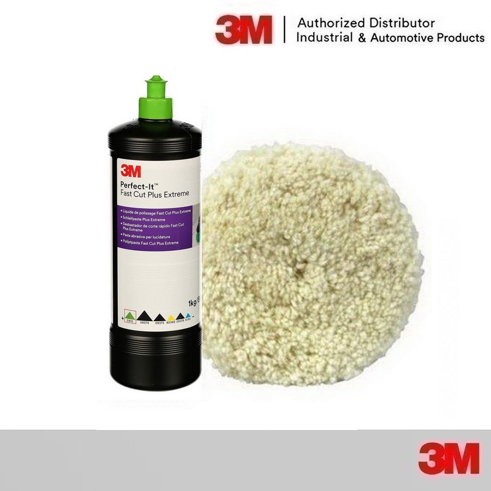 3M น้ำยาขัดหยาบชนิดเร็วฝาเขียว 51815 +3Mลูกขัดขนแกะสีขาวขัดหยาบ2หน้า