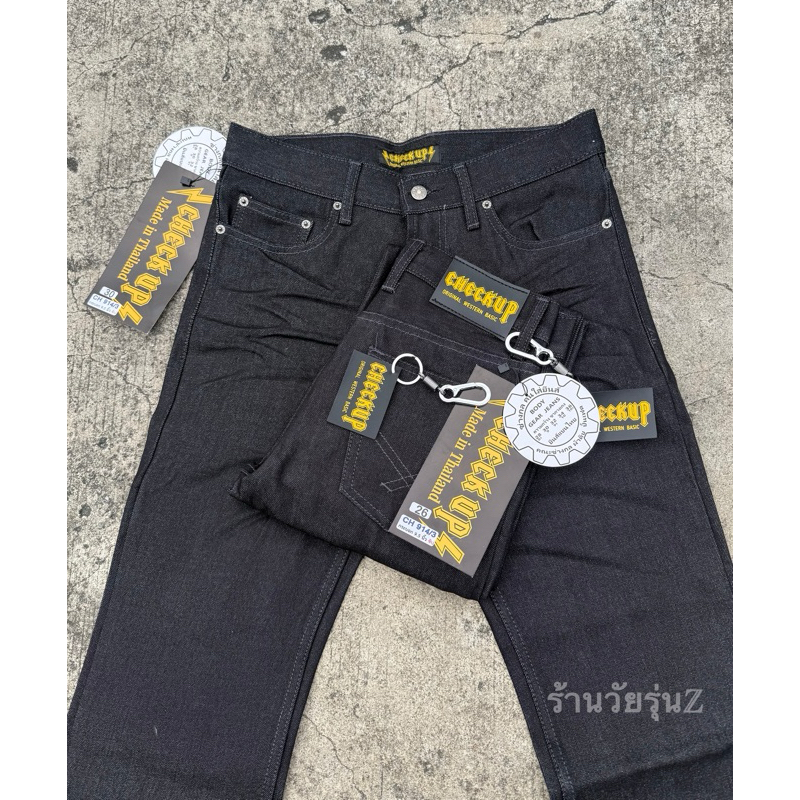 กางเกงกระบอกใหญ่ปั้นเฟดCHECK UP 14oz