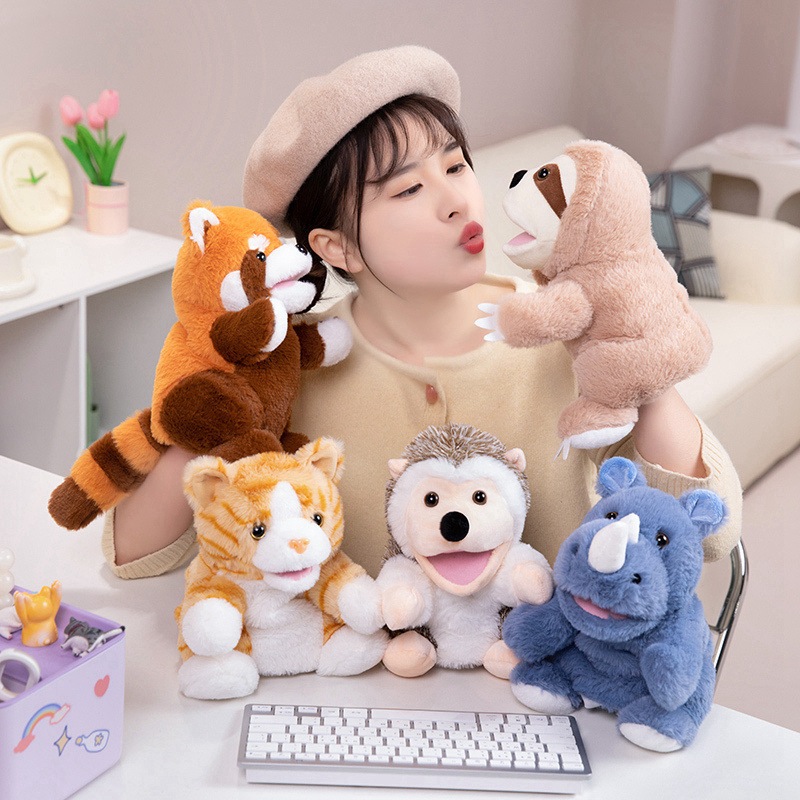ตุ๊กตาหุ่นมือสัตว์ อ้าปากได้ขนนุ่ม พร้อมส่ง ใช้เล่านิทานสำหรับเด็ก สื่อการสอนเด็กอนุบาล
