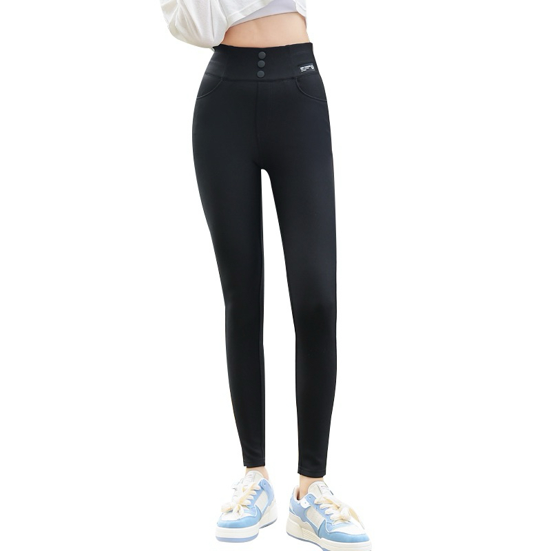 Skinnyกางเกงสกินนี่เอวสูงสีดำไซส์ใหญ่5XLสาวอวบใส่ได้ยืดหยุ่นดีกระชับเก็บทรงขาเรียวสูงเพรียว