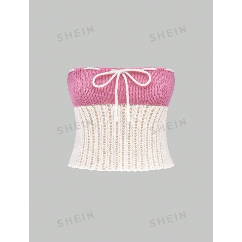 SHEIN MOOSTA เสื้อเกาะอก บล็อคสี ถักนิตติ้ง