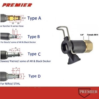 ข้อต่อสำหรับต่อสายฉีดน้ำ Bosch Zinsano แปลงเป็นเกลียวใน 1/4 หรือ 14mm อแดปเตอร์ (เพือต่อกับปืนฉีดน้ำทั่วไป) Type A B C D