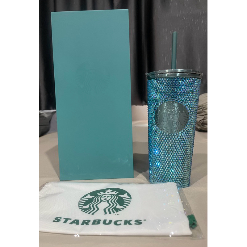 Starbucks Stainless Steel Bling Metallic Blue Rhinestone Cold Cup 16oz. แท้ ทัมเบลอร์สตาร์บัคส์สแตนเลสสตีล