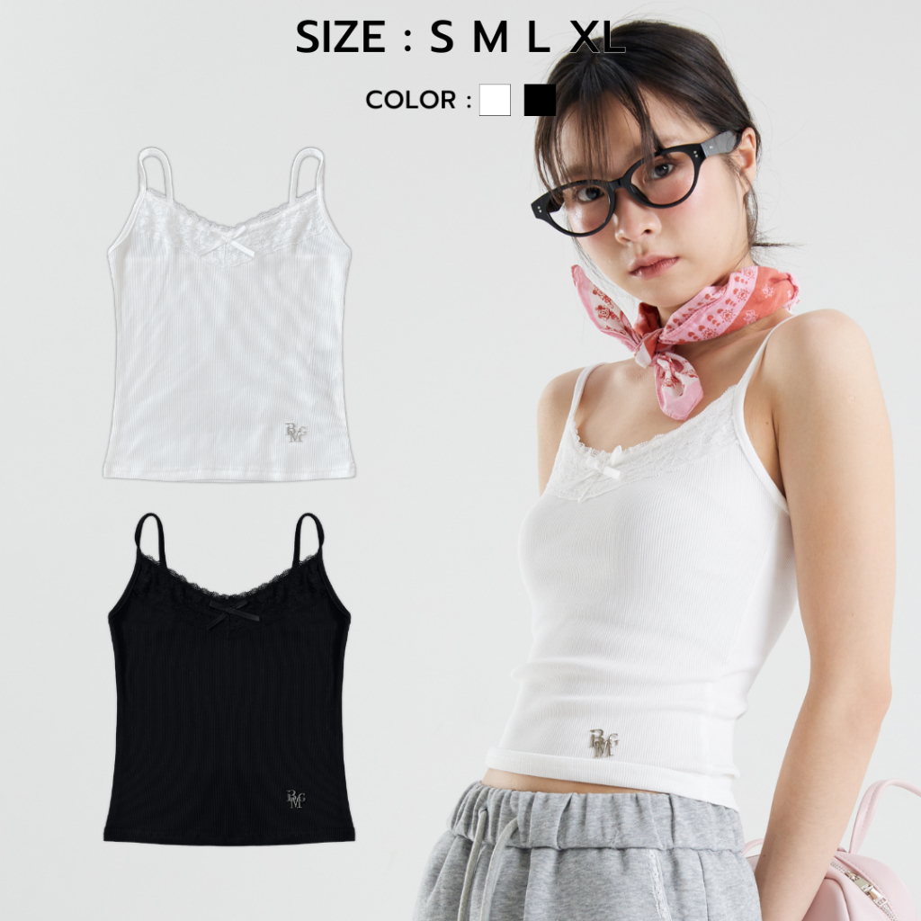 (ส่งด่วน) Bemingtop773(S-XL) - Label Top สายเดี่ยวลูกไม้น่ารักจริงๆค่ะ Detailเเต่งโบว์ตรงกลางอก
