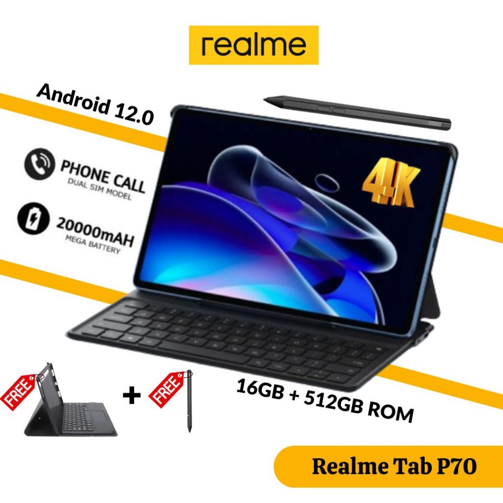 2024 Realme Tab P70 Android 12.0 นิ้ว ROM 512GB + RAM 16GB รองรับ Dual SIM 4G/5G + WIFI
