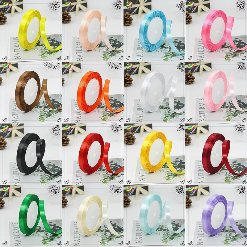 ริบบิ้นผ้าซาติน 1ซม. (10มิล) ม้วนละ25หลา ของขวัญคริสต์มาส DIY