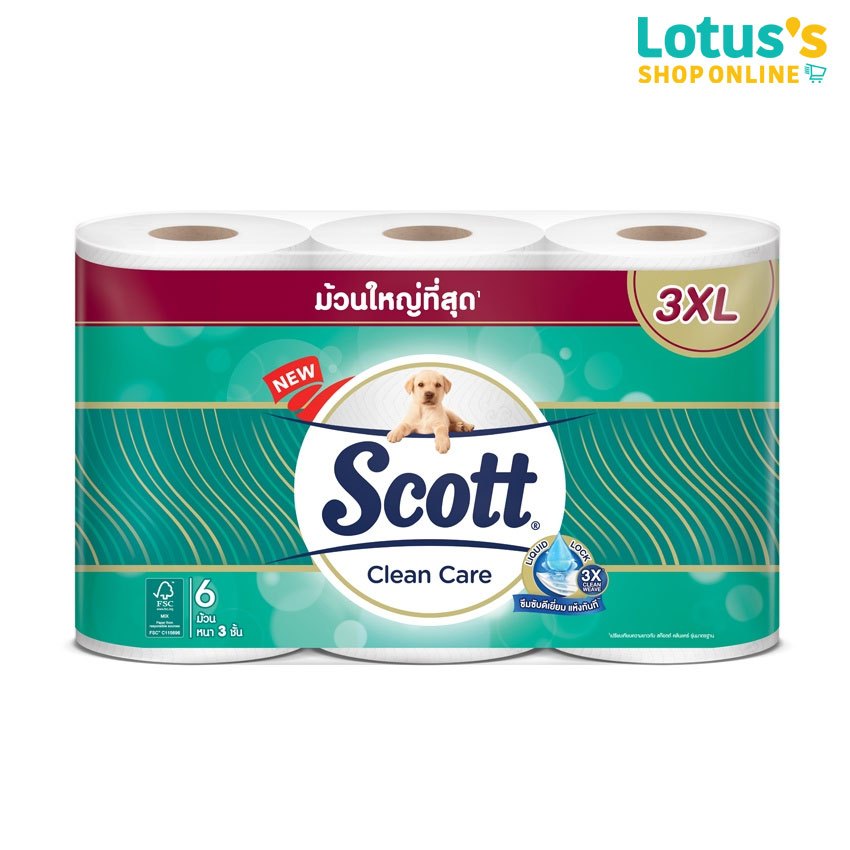สก็อต์ คลีนแคร์ กระดาษชำระหนา 3 ชั้น ม้วนใหญ่ที่สุด 3XL (แพ็ค 6 ม้วน) SCOTT CLEAN-CARE 3XL 6 ROLLS