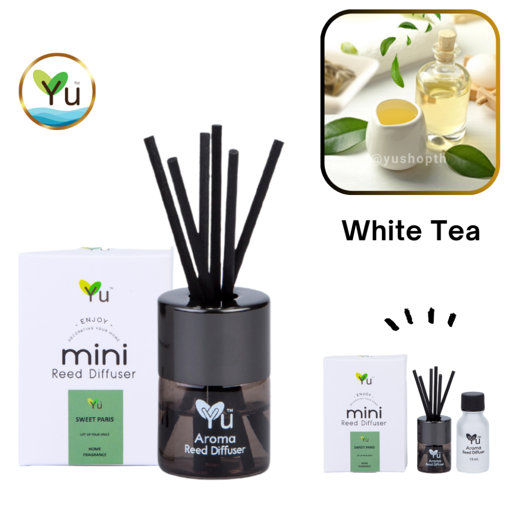 🌟 Mini Room Difuser 15 ml.🌟 กลิ่น  White Tea (ชาขาว) กลิ่นหอมชาหรูหรา หอมคลาสสิคมาก กลิ่นหอมนุ่มลึก ก้านไม้หอม
