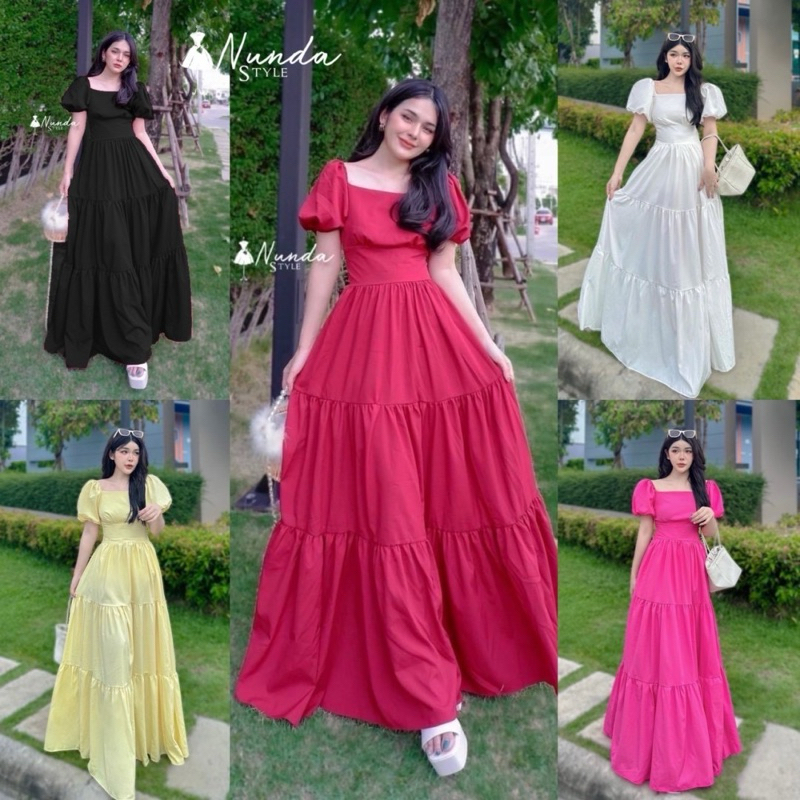 Nunda Style เดรสทรงเจ้าหญิงแขนตุ๊กตา สม็อคด้านหลังงานสวยจริงไม่ตกตา