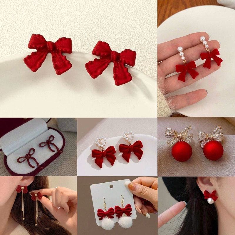 พร้อมส่งจากไทย รวมต่างหูคอลเลคชั่นแดง ต่างหูน่ารักสีแดง