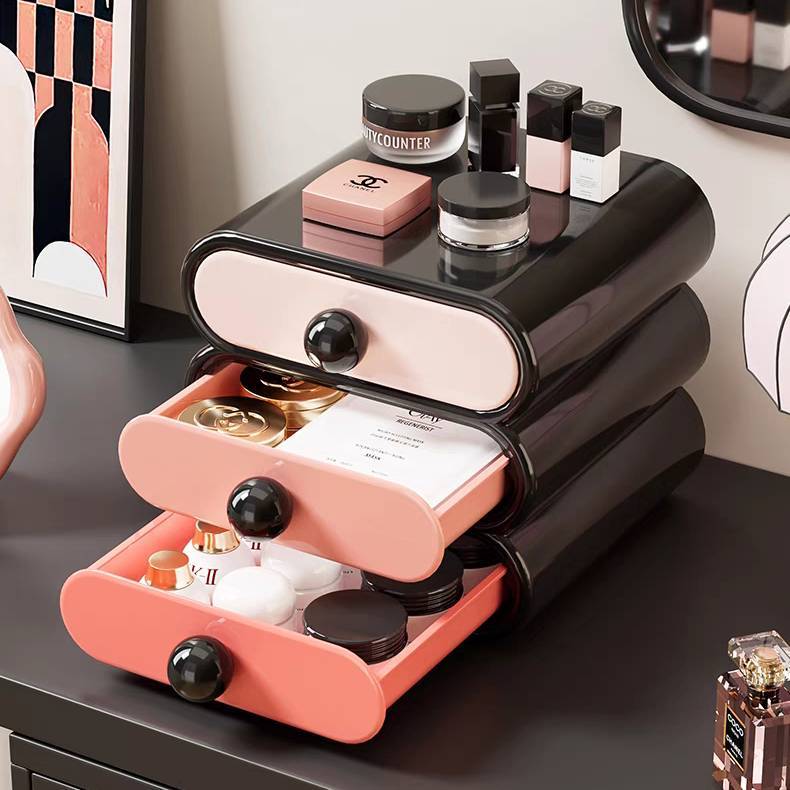 UFORU กล่องเก็บของแบบ 3 ชั้น ตั้งโต๊ะ ลิ้นชักเก็บของอเนกประสงค์ สีสันสดใส ดีไซน์โค้งมน วางซ้อนกันได้