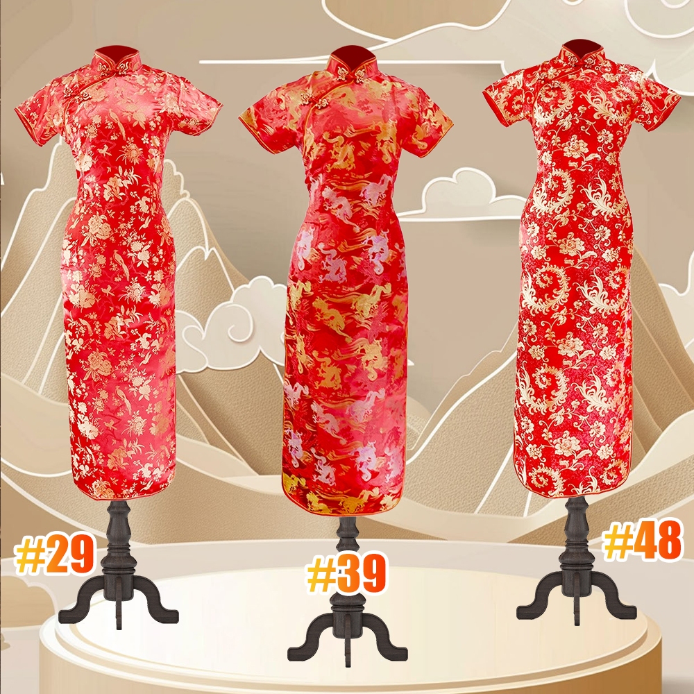 กี่เพ้ายาว Qipao 2026 ชุดกี่เพ้าตรุษจีน ชุดยาวหญิงผู้ใหญ่ เสื้อกี่เพ้า สีแดง คอจีน มีซิปข้าง ตรุษจีน - รูปที่ 7