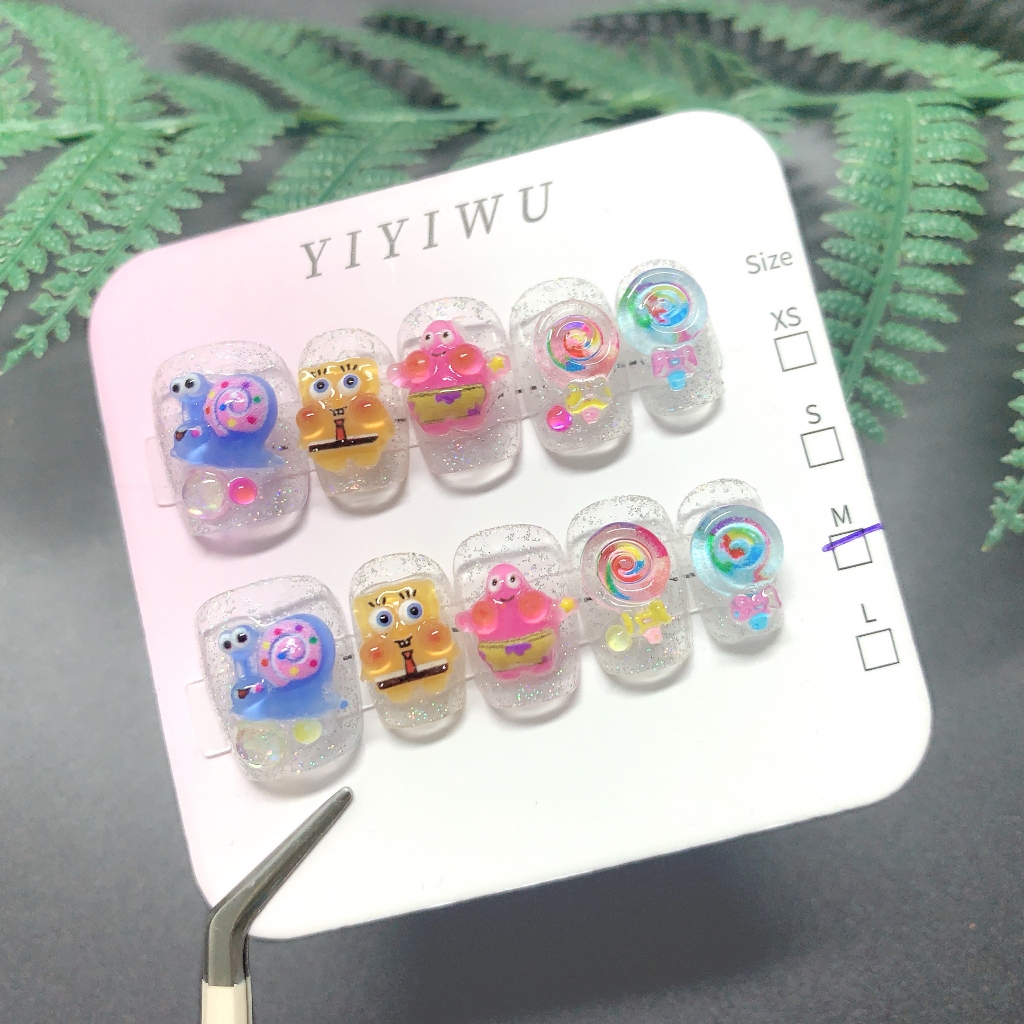 SZY017 เล็บปลอมสำเร็จรูป ทำด้วยมือ เล็บปลอมสำเร็จรูป เล็บปลอมสั้น เจลแท้ 100% กันน้ำ กล่องละ 10แผ่น