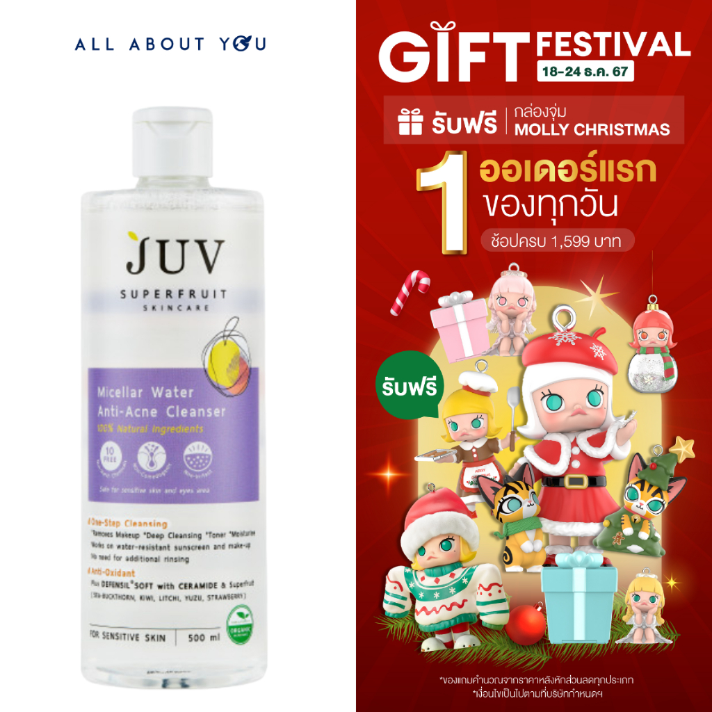 JUV Micellar Water Anti- Acne Cleanser 500 ml | สูตรลดสิว