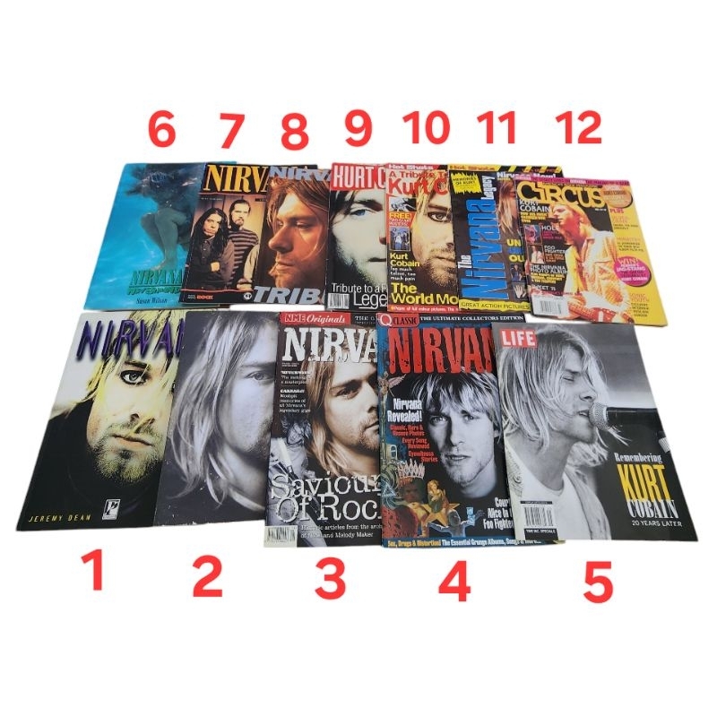 หนังสือ นิตยสาร Nirvana Kurt cobain ต่างประเทศ ภาษาอังกฤษ 12เล่ม รวมรูปภาพของวง Nirvana และ Kurt Cob