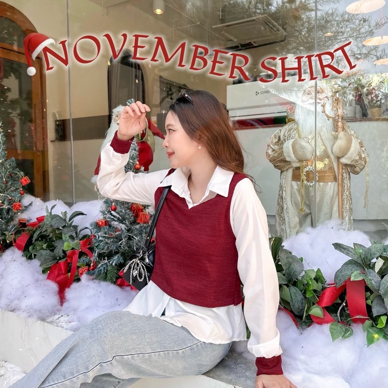 NOVEMBER SHIRT 𝗡𝗘𝗪 𝗖𝗢𝗟𝗢𝗥 เสื้อเชิ้ตไหมพรมสไตล์เกาหลี แขนยาว ใส่ไม่ร้อน