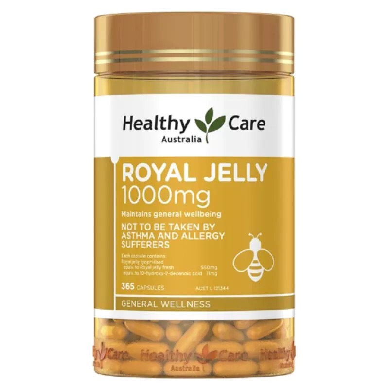 นมผึ้ง Healthy Care Royal Jelly 1000 mg 365 capsules รอยัลเจลลี่ นมผึ้งจากออสเตรเลีย หมดอายุ 10/2026