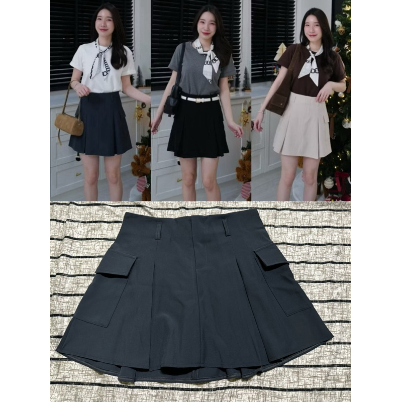 กระโปรงกางเกงจีบทรงคาร์โก้สีเทา จากร้านฝาแฝด(ranfafaet.kloset)