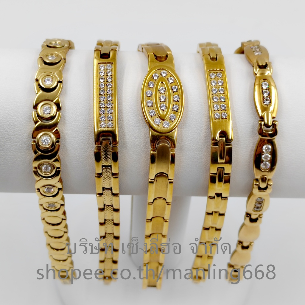 สร้อยข้อมือเลสเพชรสองแถว งานฝังเพชร ไม่ลอก ไม่ดำ มีให้เลือก2แบบ สามารถตัดได้