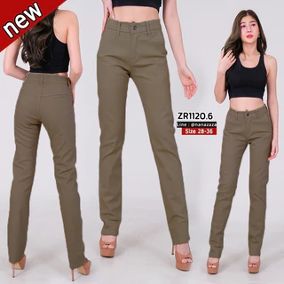 (พร้อมส่ง) NANAZAZA - ZR1120 กระบอก ผ้าชิโนยืดหยุ่น เอวกลาง ใส่ทำงาน ใส่เป็น every look ได้