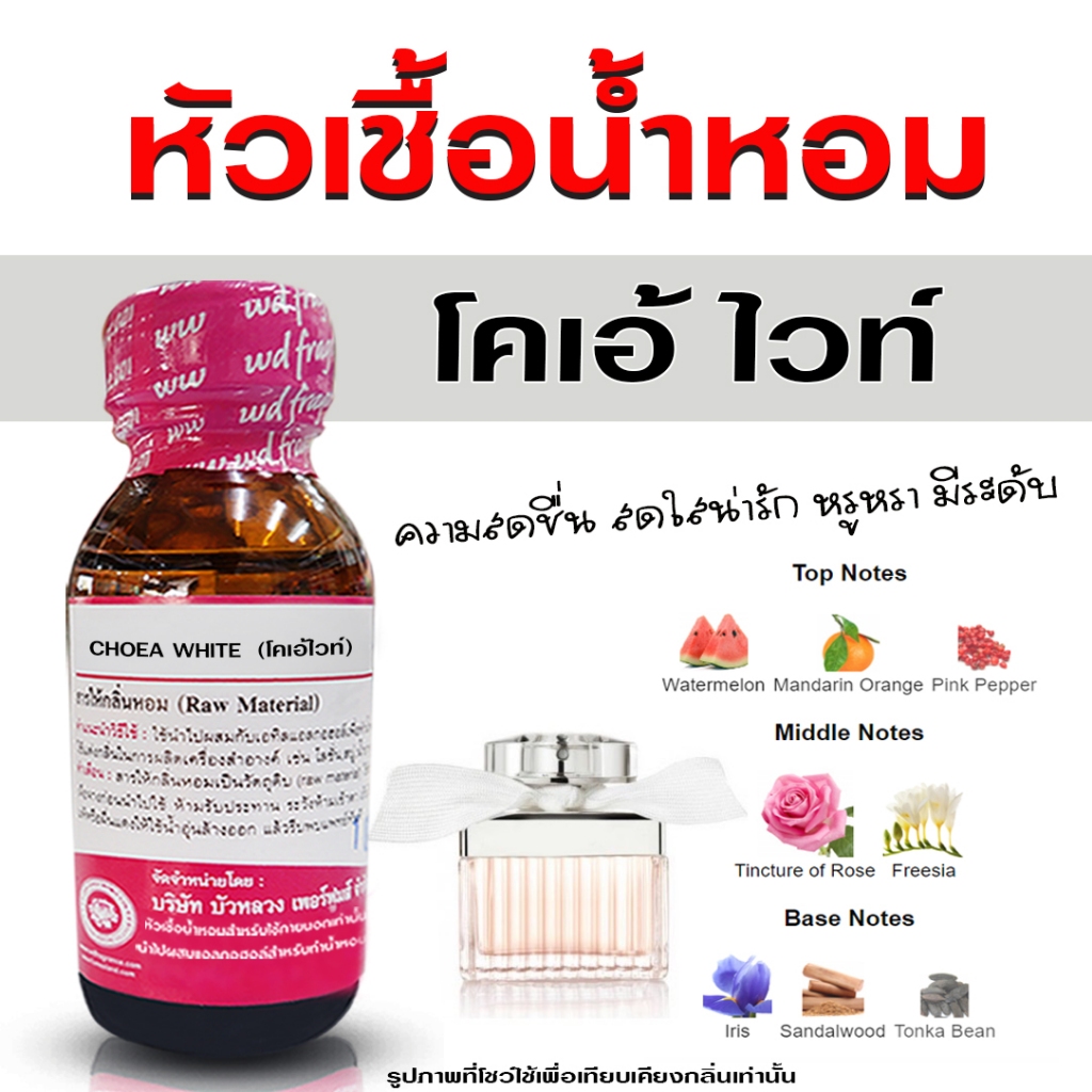 หัวเชื้อน้ำหอม 100% กลิ่น โคเอ้ไวท์ น้ำหอมผู้หญิง น้ำหอม นำเข้าจากฝรั่งเศษ ติดทนยาวนาน ความเข้มข้นสูง
