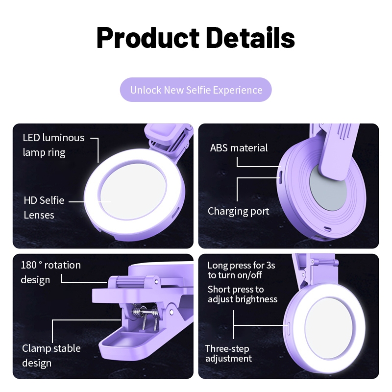 ไฟหนีบมือถือ ไฟเซลฟี่ พร้อมกระจกเซลฟี่ ปรับความสว่างได้ 3 ระดับ ไฟเซลฟี่โทรศัพท์มือถือ - รูปที่ 4