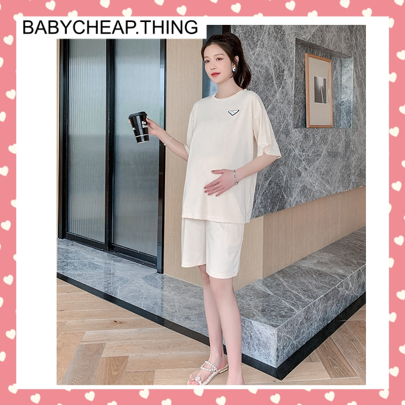 ชุดเสื้อคลุมท้อง+กางเกงขาสั้น ( za046 )  สไตล์เกาหลี ผ้าเนื้อนิ่ม ยืดตัว ใส่สบายมากๆ กางเกงปรับได้ตามขนาดครรภ์