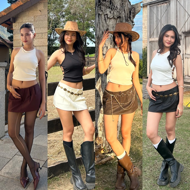 lady skirt กระโปรงหนังเอวต่ำ มีกางเกงด้านใน