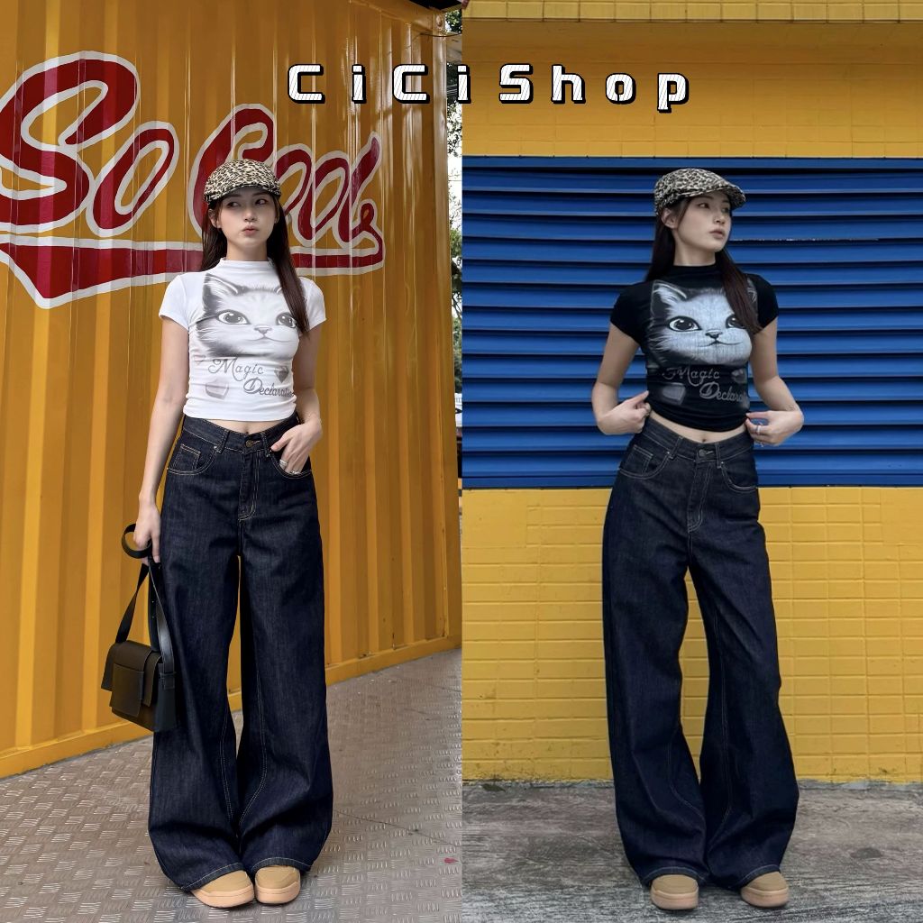Cicishop(636) กางเกงยีนส์ขากระบอกใหญ่ ทรงสวย ผ้าดี Old style