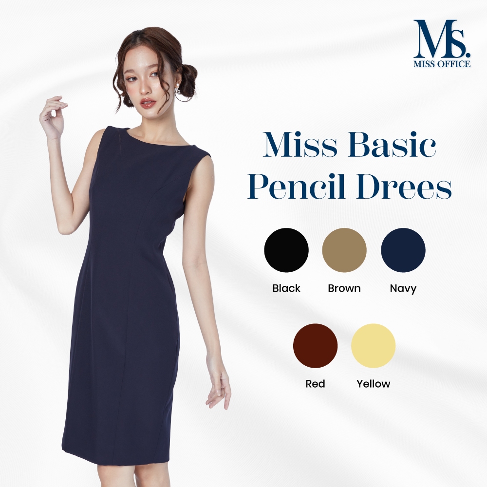 Miss Office เดรสแขนกุดทรงดินสอ (MD-101)