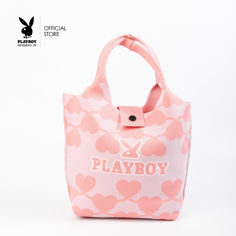 Playboy รุ่น Cordy กระเป๋าผ้าผู้หญิง รหัส ST-BS244PB125 ดีไซน์ กระเป๋าผ้าไหมพรมทรงชะลอมทอลายหัวใจ มี 2 สี
