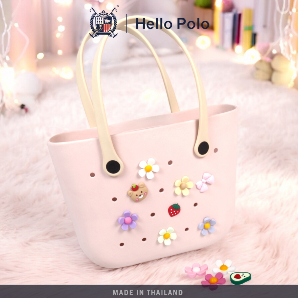 Hello Polo กระเป๋าทรงโท้ท ขนาด 30x42 สะพายไหล่ EVA แฟชั่น ขนาดใหญ่ ใส่ของได้เยอะ รูตกแต่ง DIY รุ่น B