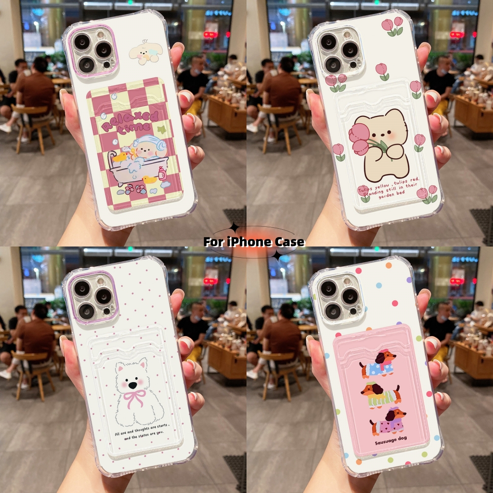 Clear ซองใส่การ์ด case for iPhone 17 11 13 16 15 12 14 Pro Max X XS Max XR 7 8 Plus เคสโทรศัพท์ซิลิโคน TPU โปร่งใส