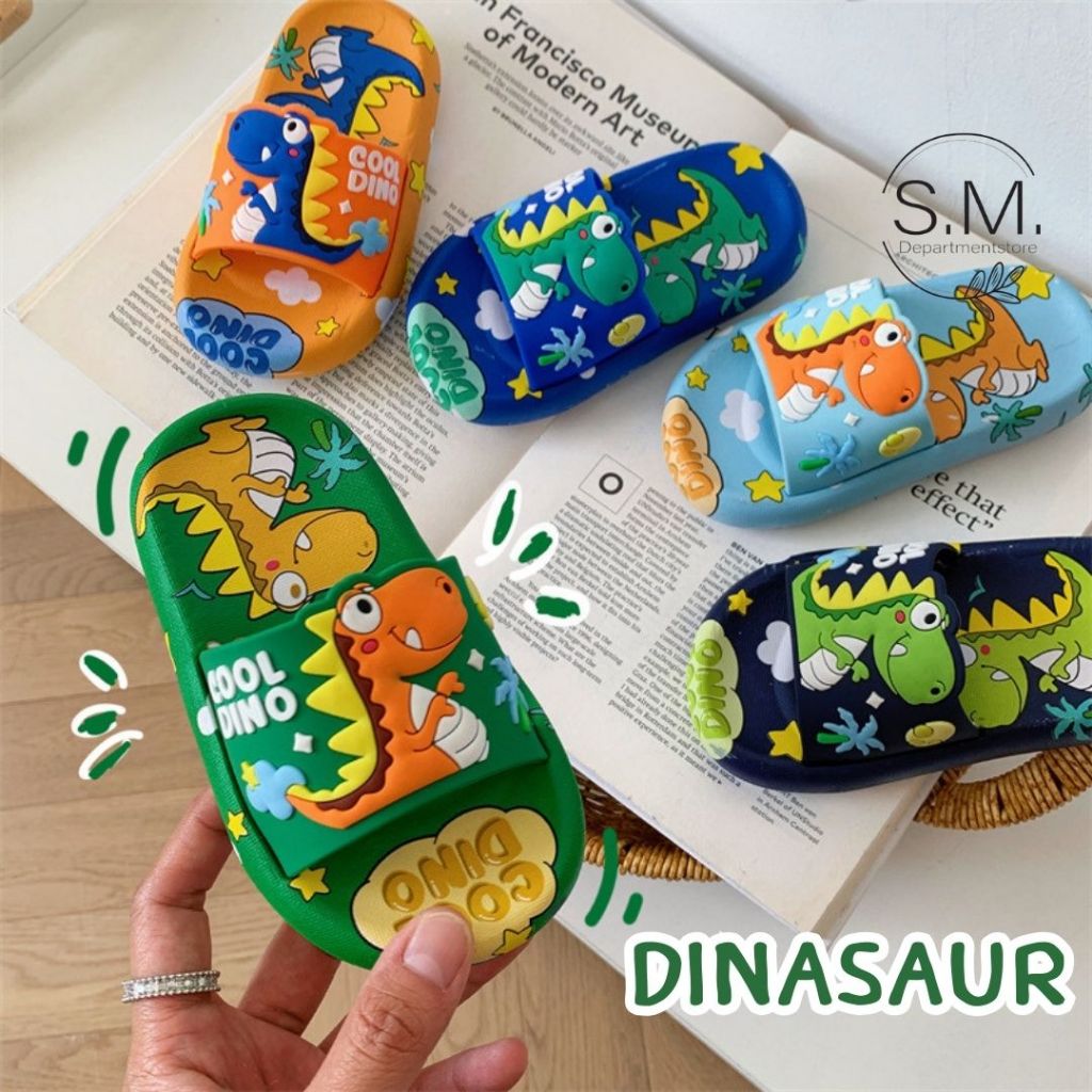 SM.รองเท้าแตะเด็กไดโนเสาร์ มีกันลื่น ลายคมชัด พื้นนุ่ม ตรงปก